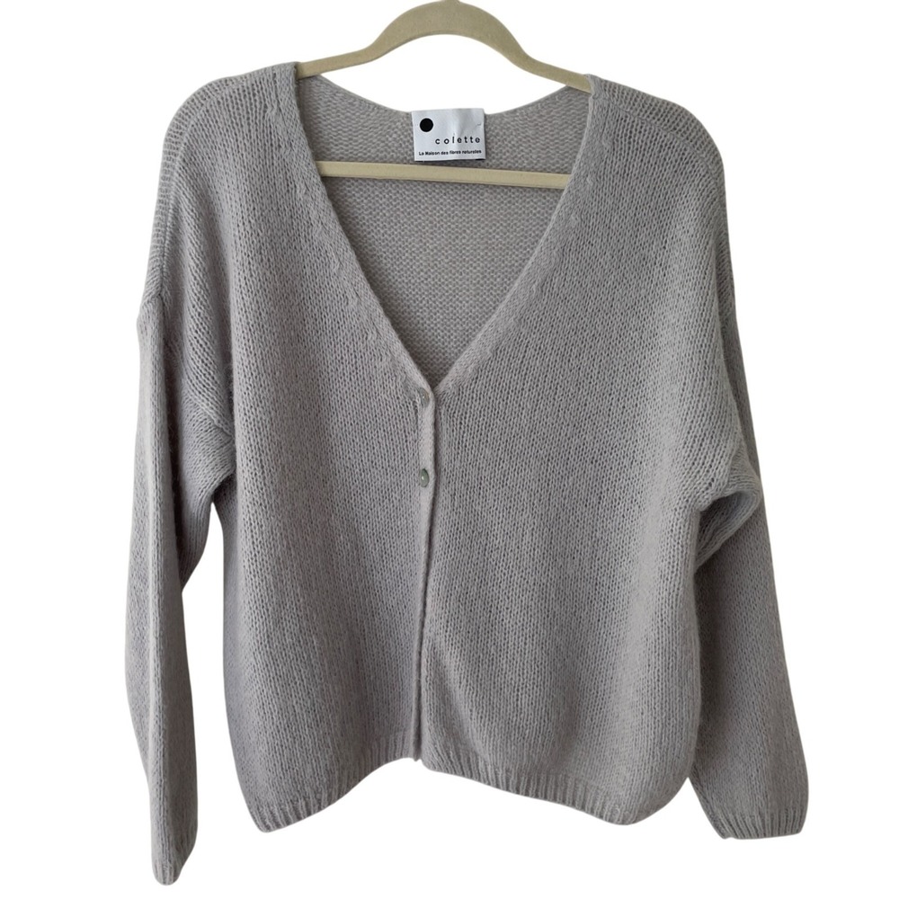 Colette Cardigan Women OS Light Gray Mohair Alpaca Blend V-Neck Knit Italy
